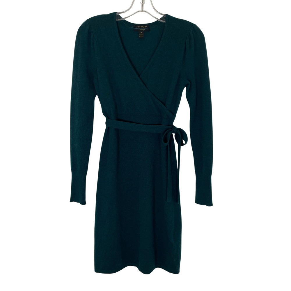 Charter Club Luxury 100% Cashmere Wrap Sweater Dress Emerald Green Cozy Chic XS